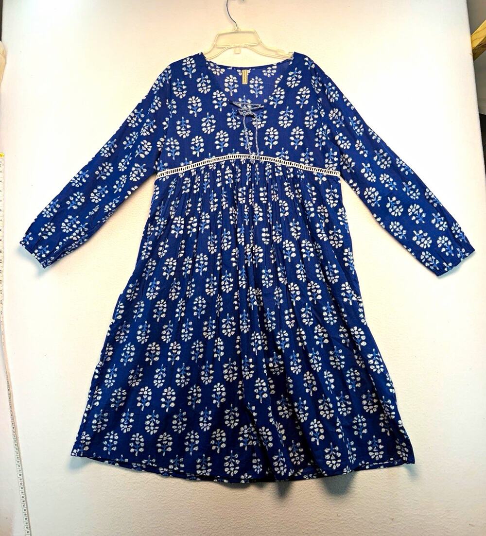 Embellish Women’s M Blue White Floral A-Line Knee Dress lace Cottagecore boho